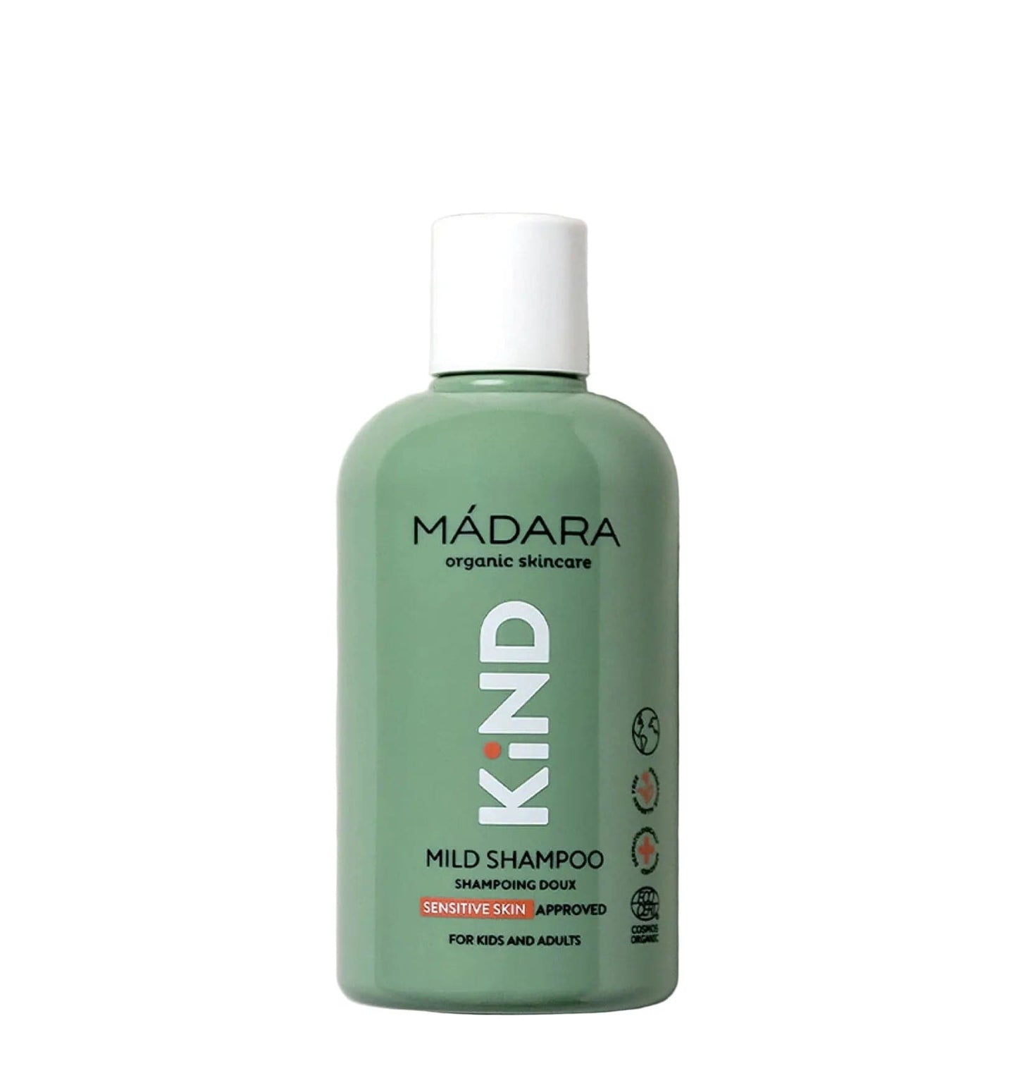 MADARA Kind Mild Shampoo bottle on a white background