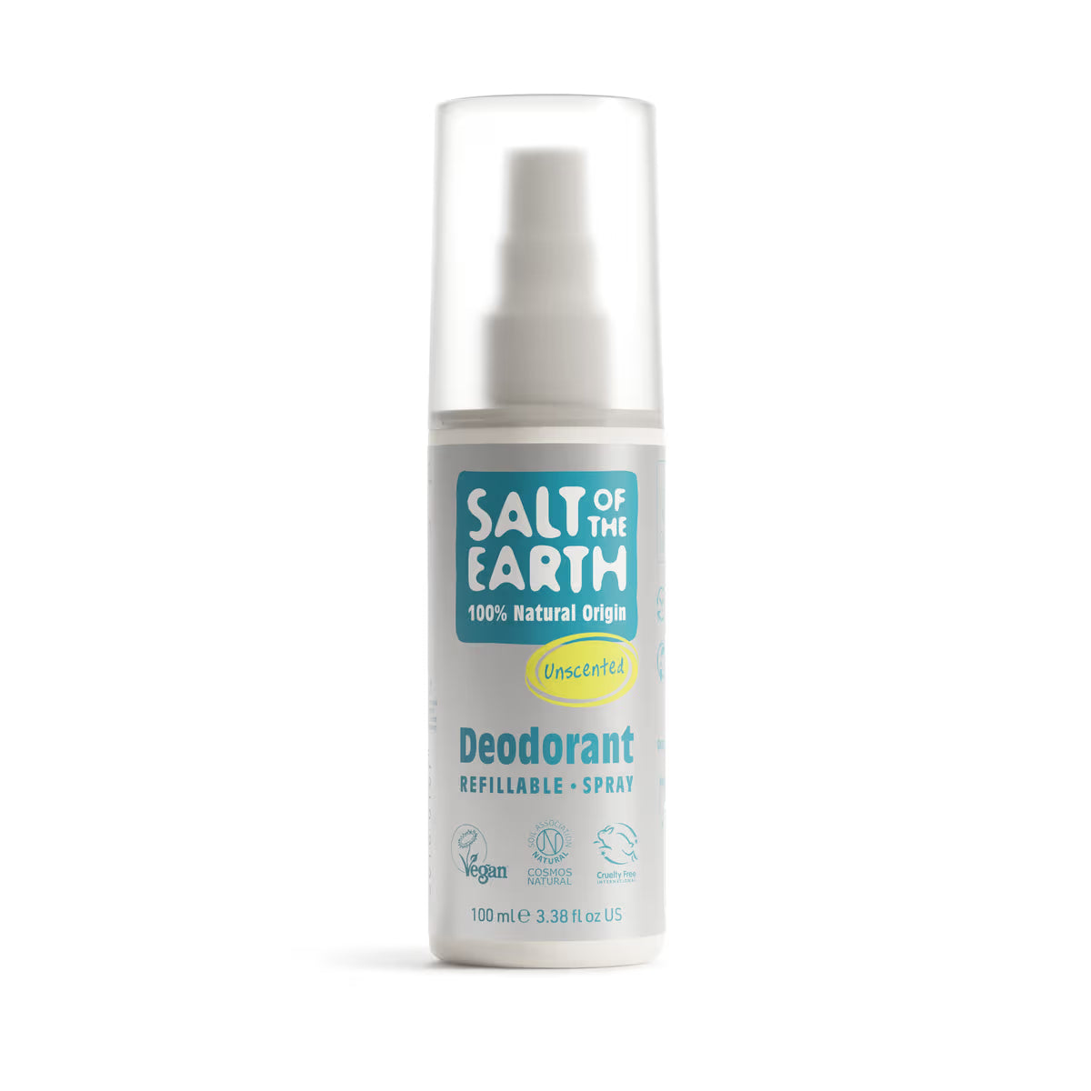 Salt of the Earth deodorant spray bottle on a white background. Dabigs dezodorants