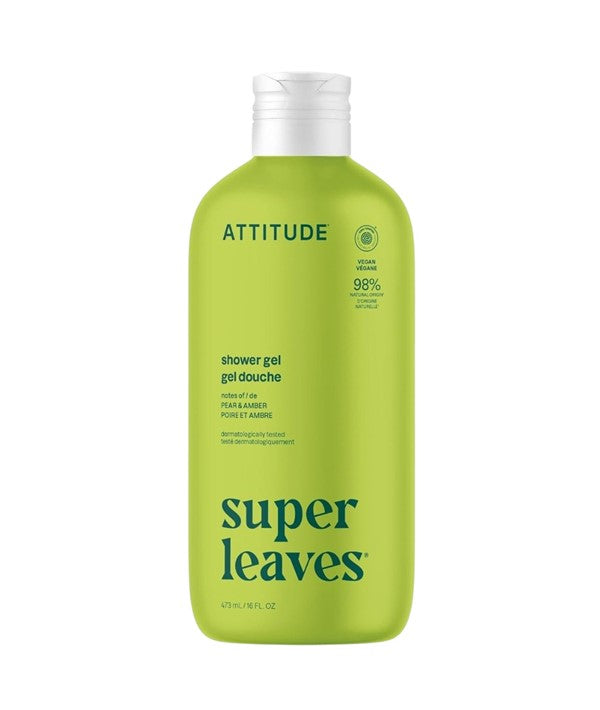 Attitude Super Leaves Shower Gel in a 740 mL bright lime green bottle with a white flip-top cap, shown on a plain white background.