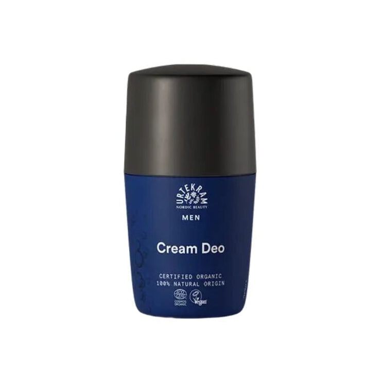 Blue deodorant stick with black cap on a white background
